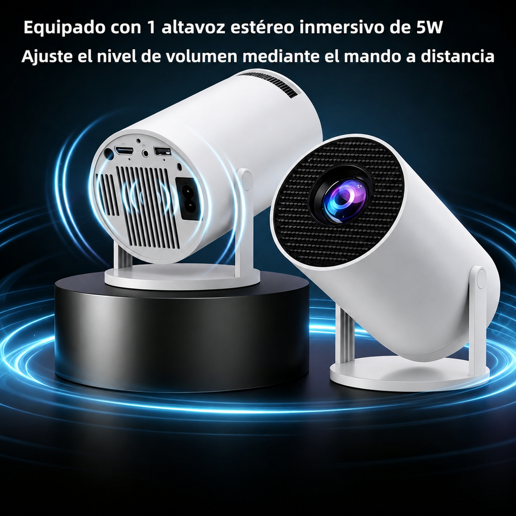 HY300 standard version portable projector directly connects to mobile phones and computers via WiFi 6, offering native 720P resolution, supporting 1080P decoding, and featuring built-in speakers. It is suitable for use in both home and outdoor settings.